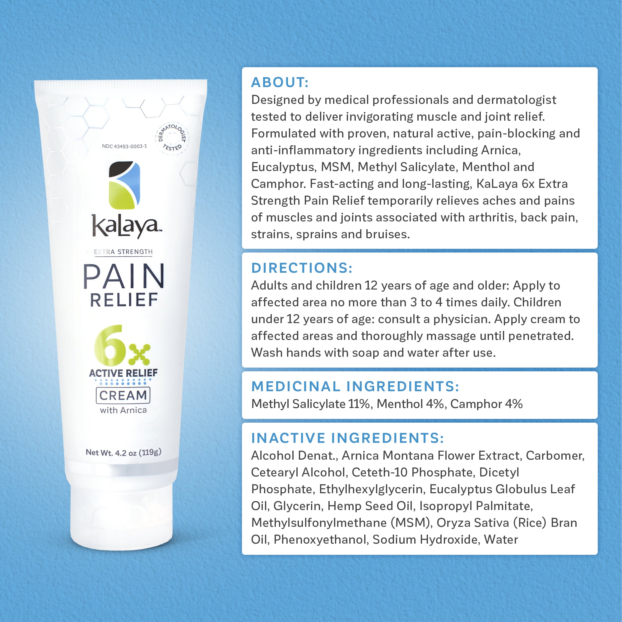 KaLaya 6x Extra Strength Pain Relief Cream (4.2 oz)