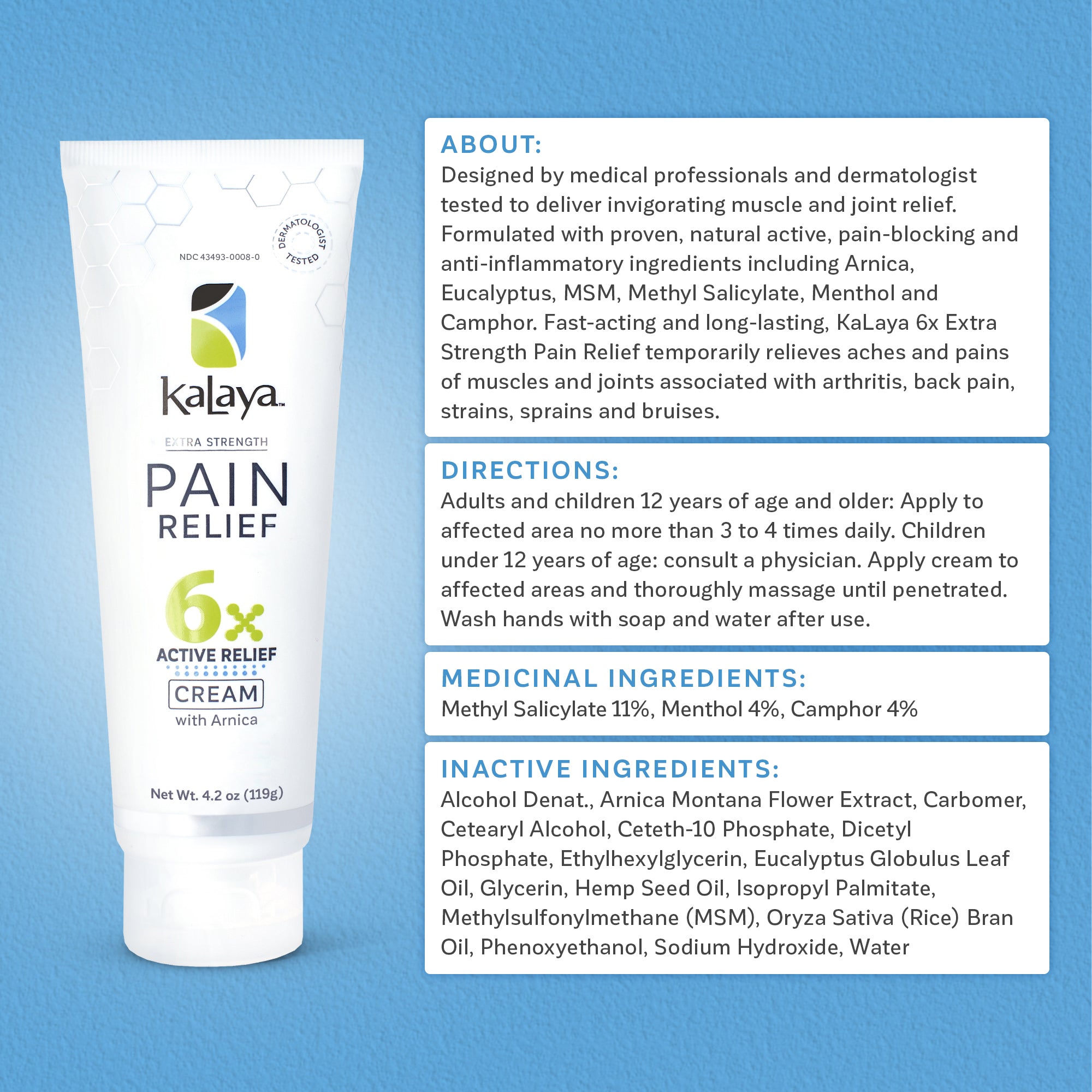 KaLaya 6x Pain Relief Cream USA 4.2oz_ Ingredients