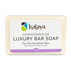 Bar of Kalaya Luxury Bar Soap for Dry Sensitive Skin 100g, front, in purple